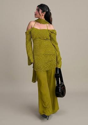 Olive Green Printed Crepe Kurta Set