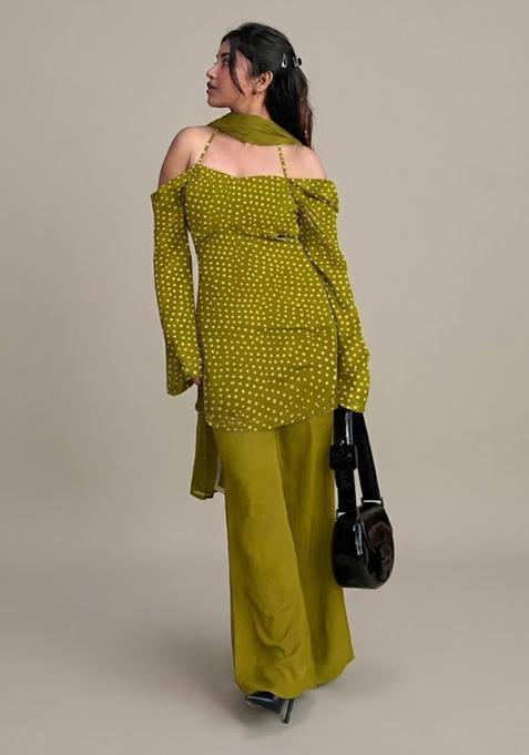 Olive Green Printed Crepe Kurta Set