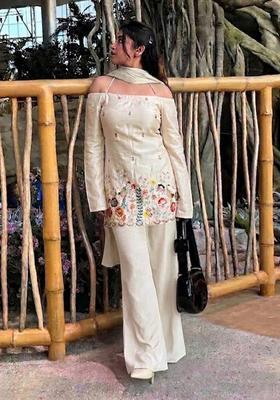 Ivory Embroidered Crepe Kurta Set