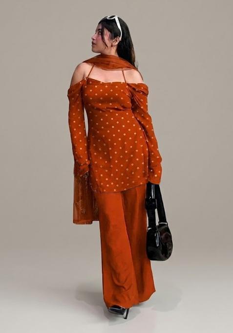 Rust Brown Zari Crepe Kurta Set