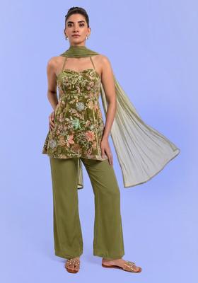 Green Printed Crepe Sharara Set