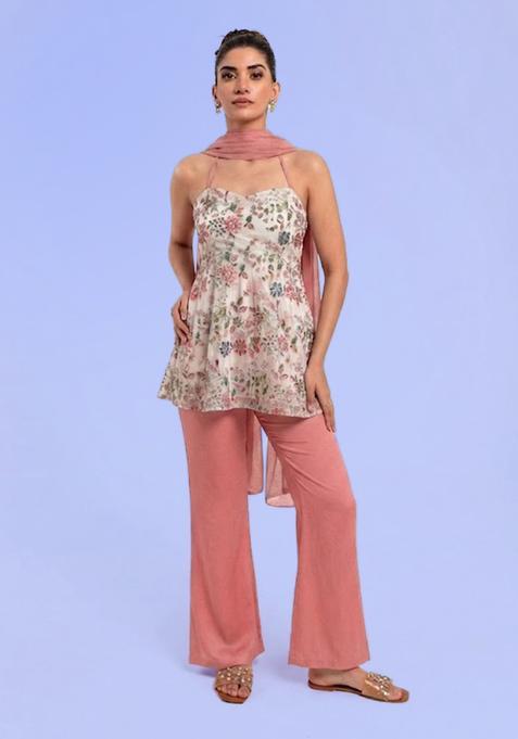Baby Pink Printed Crepe Sharara Set