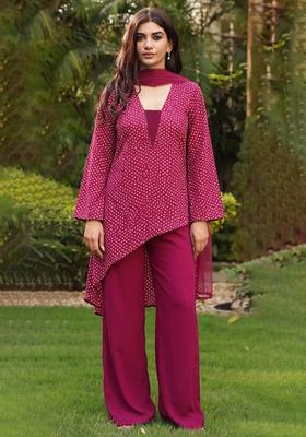 Pink Printed Crepe Fusion Set