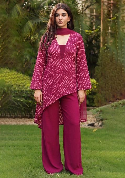 Pink Printed Crepe Fusion Set