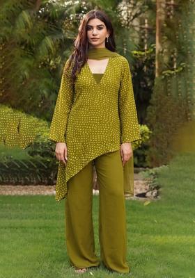 Green Printed Crepe Fusion Set