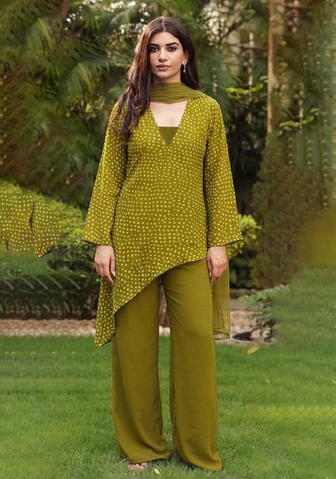 Green Printed Crepe Fusion Set