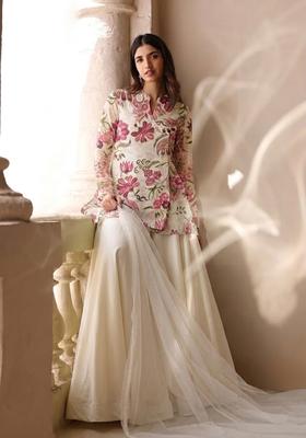 White Printed Organza Sharara Set