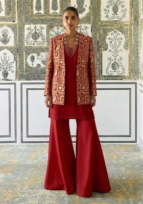 Red Printed Fusion Set