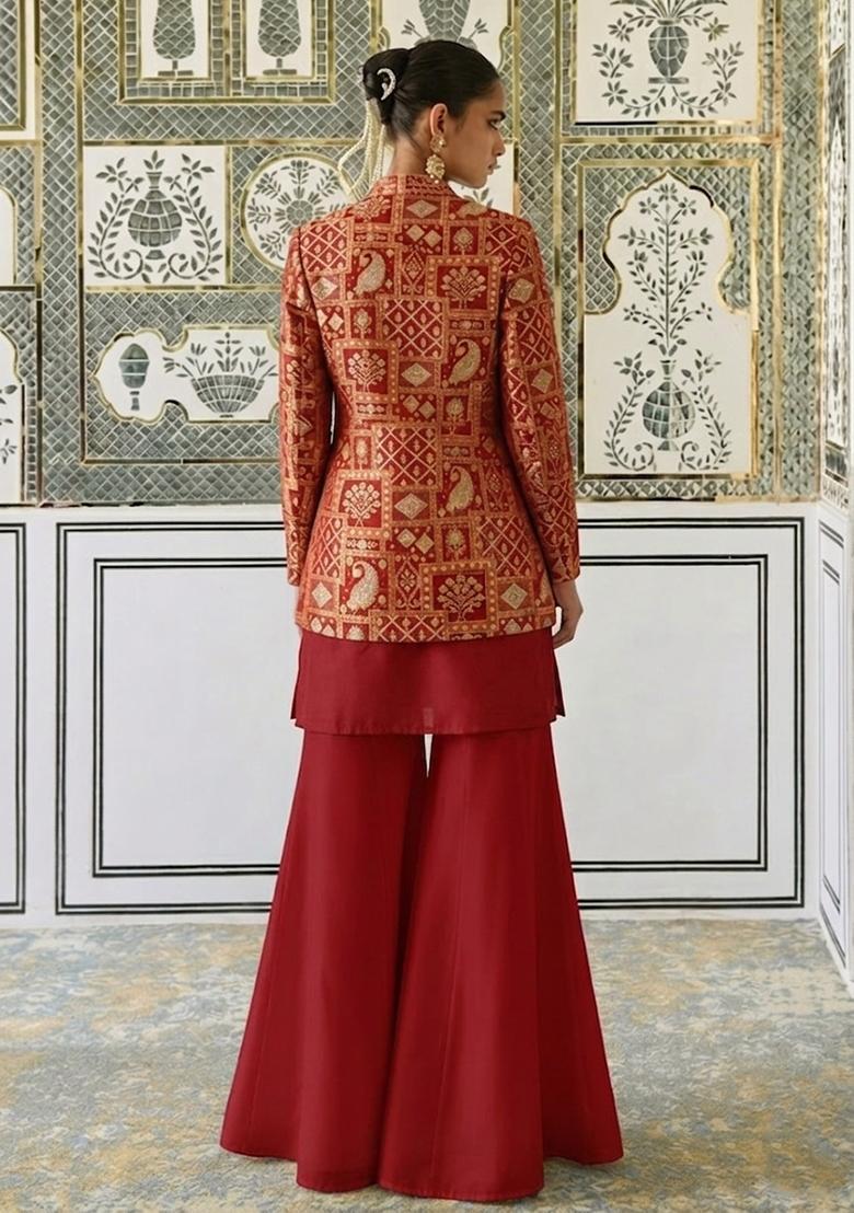 Red Printed Fusion Set - Indya