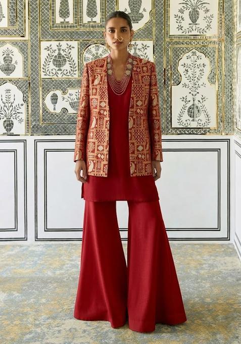 Red Printed Fusion Set