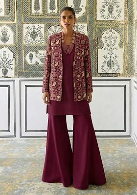 Maroon Printed Fusion Set