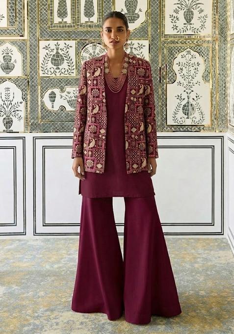 Maroon Printed Fusion Set