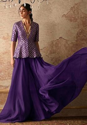 Royal Purple Printed Georgette Lehenga Set