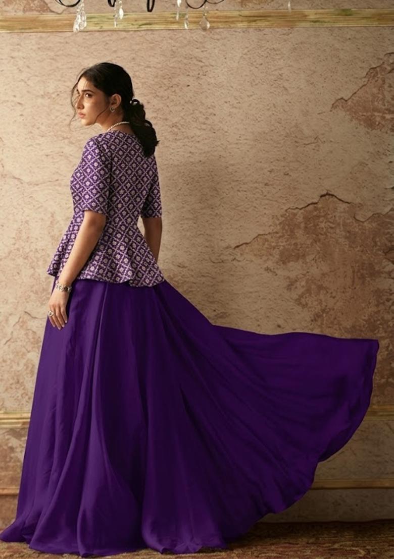 Royal Purple Printed Georgette Lehenga Set - Indya