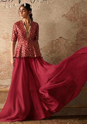 Maroon Printed Georgette Lehenga Set