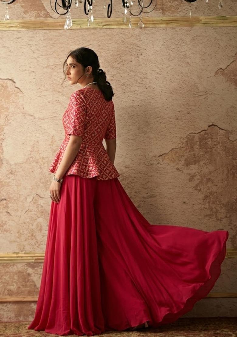 Maroon Printed Georgette Lehenga Set - Indya