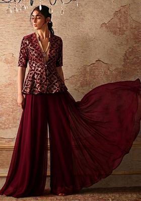 Maroon Printed Georgette Lehenga Set