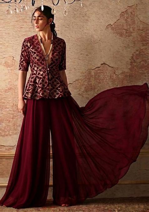 Maroon Printed Georgette Lehenga Set