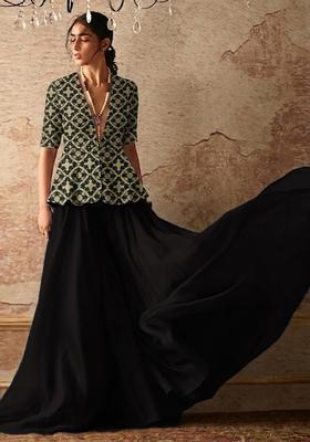Black Printed Georgette Lehenga Set