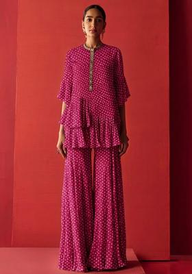 Pink Printed Crepe Fusion Set