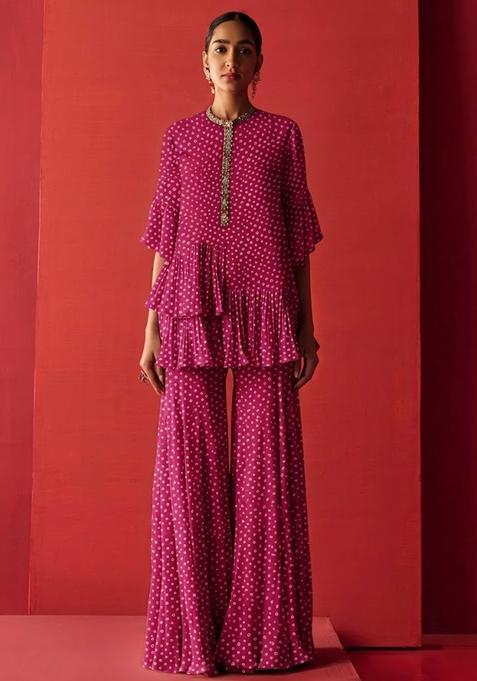 Pink Printed Crepe Fusion Set