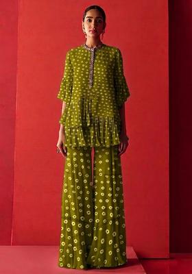 Green Printed Crepe Fusion Set