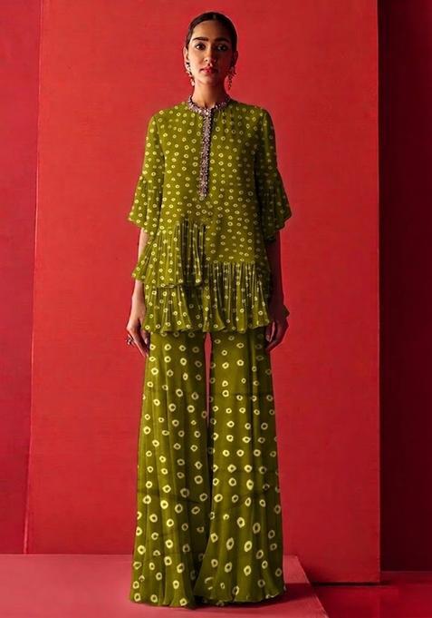 Green Printed Crepe Fusion Set