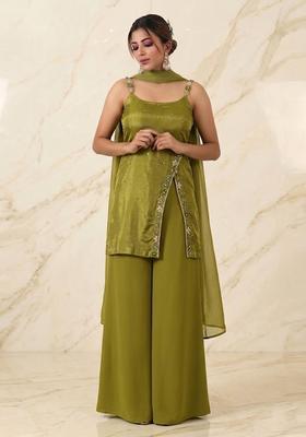 Green Embroidered Handwork Sharara Set