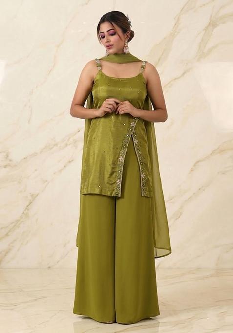 Green Embroidered Handwork Sharara Set