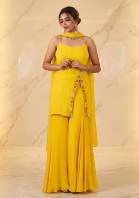 Yellow Embroidered Handwork Sharara Set