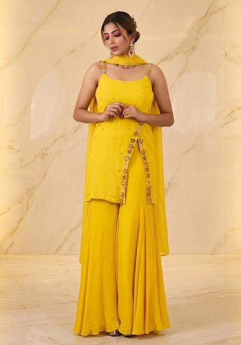 Yellow Embroidered Handwork Sharara Set