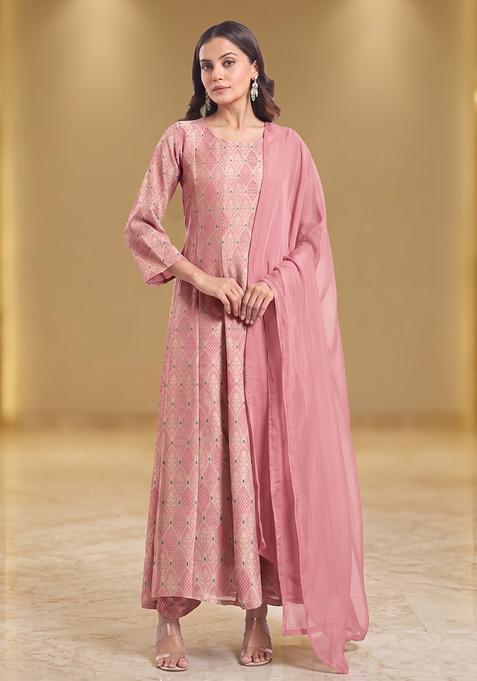 Dusty Rose Brocade Anarkali Set