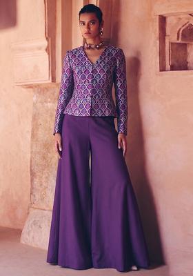 Purple Zari Satin Fusion Set