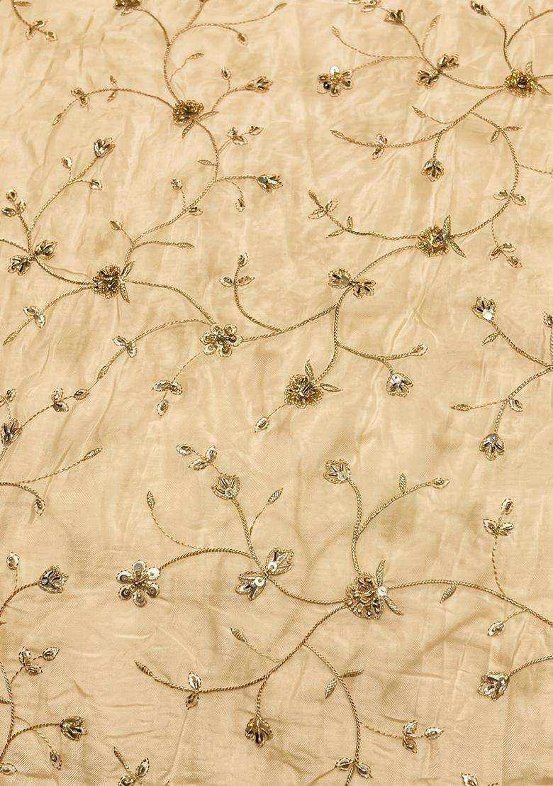 Soft Beige Embroidered Crepe Kurta Set - Indya