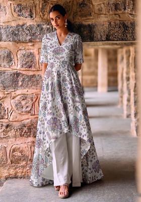 Green Printed Crepe Kurta Set