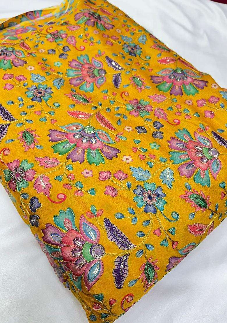 Mustard Printed Crepe Kurta Set - Indya
