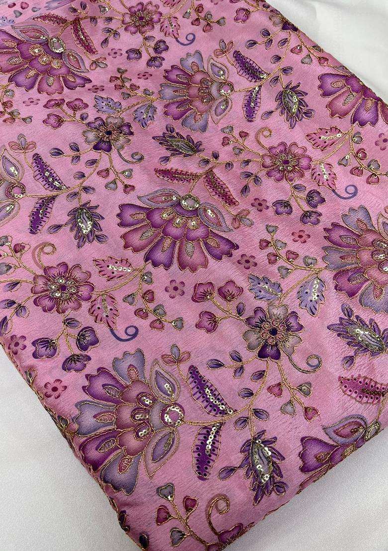 Pink Printed Crepe Kurta Set - Indya