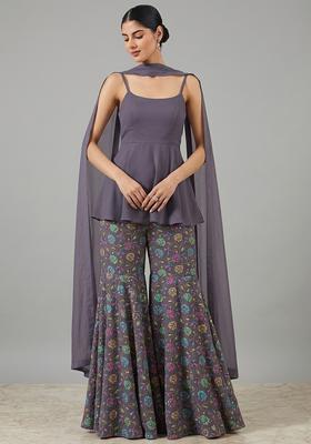 Mauve Printed Crepe Sharara Set