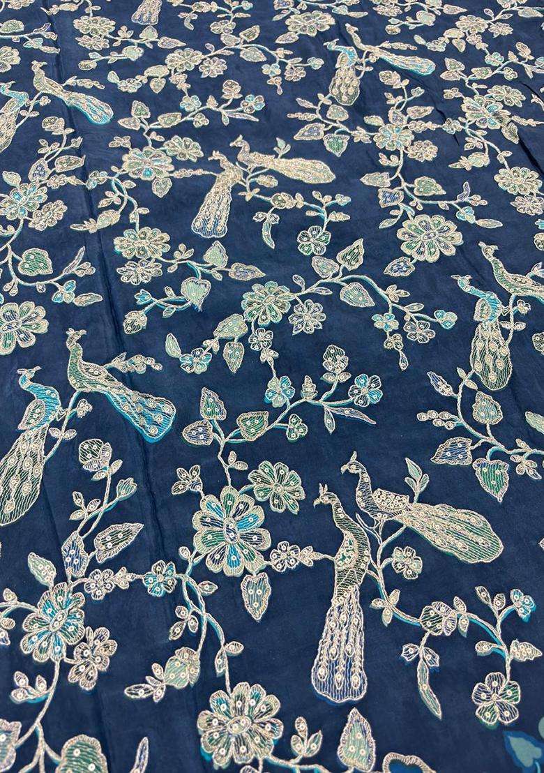 Navy Blue Printed Crepe Sharara Set - Indya
