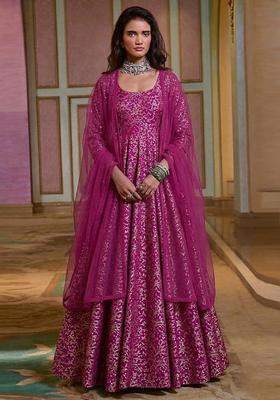 Magenta Pink Brocade Anarkali with Dupatta