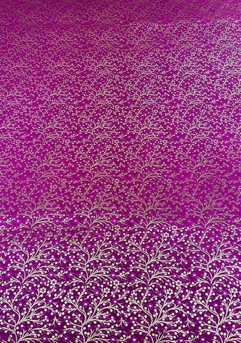 Magenta Pink Brocade Anarkali with Dupatta - Indya