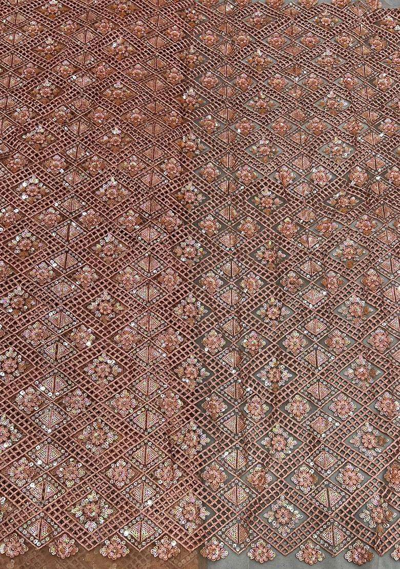 Copper Brown Embroidered Net Kurta Set - Indya