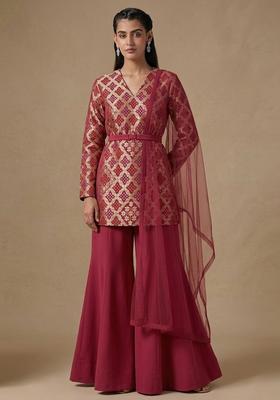 Pink Zari Silk Sharara Set