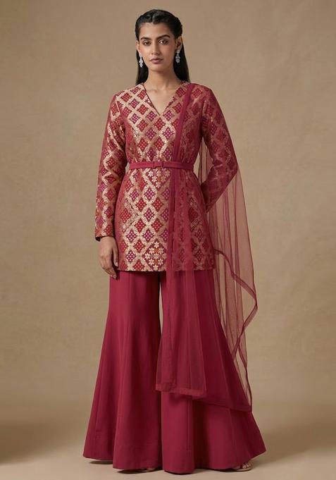 Pink Zari Silk Sharara Set