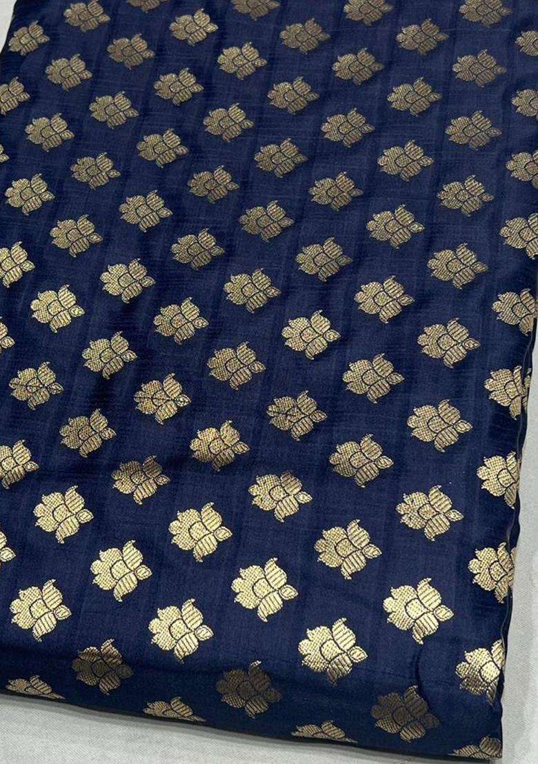 Navy Blue Brocade Kurta Set - Indya