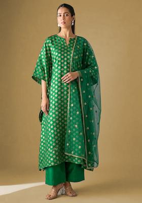 Green Brocade Kurta Set