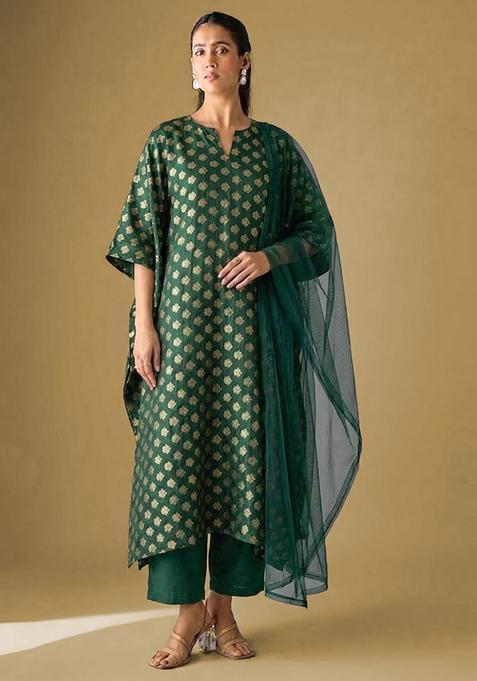 Bottle Green Brocade Kurta Set