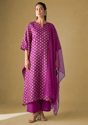 Magenta Purple Brocade Kurta Set