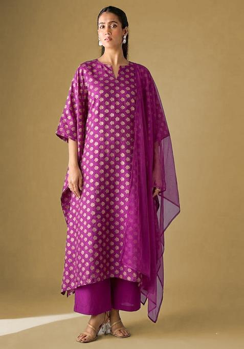 Magenta Purple Brocade Kurta Set