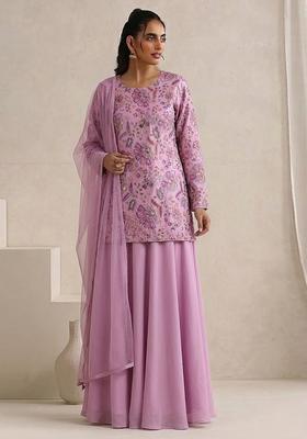 Pink Printed Crepe Sharara Set